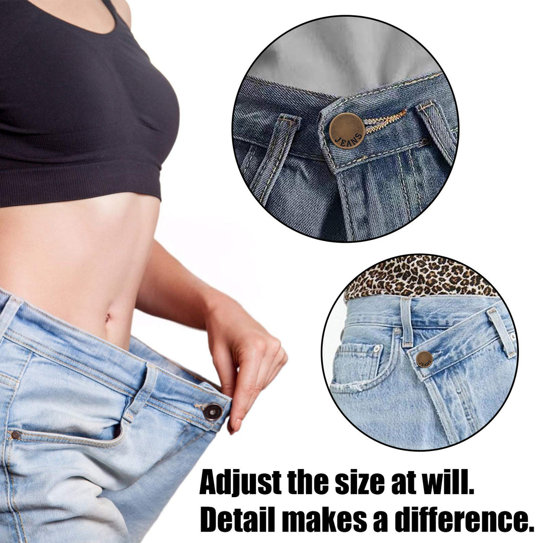 Upgraded 8 Sets Button Pins for Loose Jeans Pants, No Sew No Tool Jean Button Tightener Replacement Adjustable Reusable Metal Clips Snap Tack, Instant Reduce Too Big Pants Waist