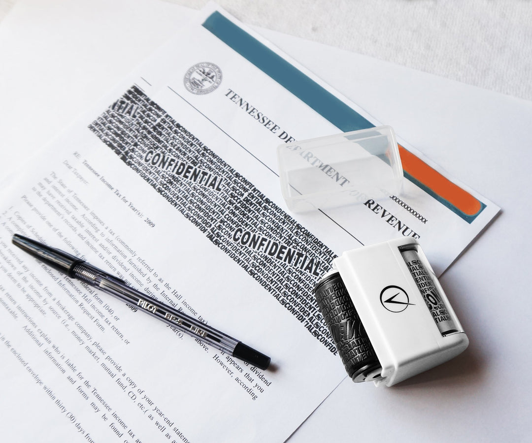 Identity Theft Protection Roller Stamps Wide Kit, Including 6-Pack Refills - Confidential Roller Stamp, Anti Theft, Privacy & Security Stamp, Designed for ID Blackout Security - Classy White