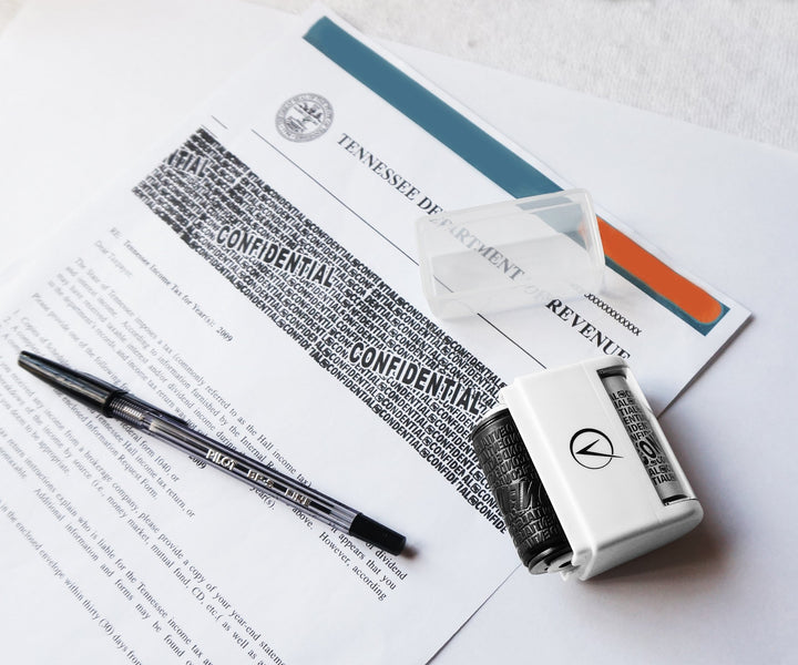 Identity Theft Protection Roller Stamps Wide Kit, Including 6-Pack Refills - Confidential Roller Stamp, Anti Theft, Privacy & Security Stamp, Designed for ID Blackout Security - Classy White