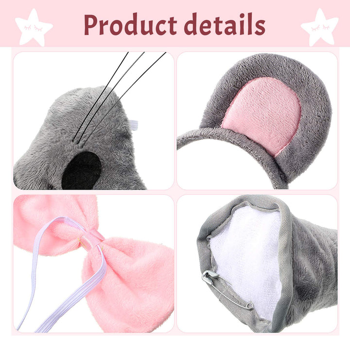 Kids Mouse Costume Set Mouse Tutu Skirt Animal Ears Nose Bow Tie Tail Tutu Skirt Fancy Costume Accessories Halloween(Gray)