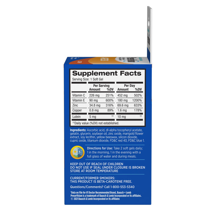 Bausch & Lomb Preservision with Lutein Eye Vitamin & Mineral Supplement, 50-Count Soft Gels