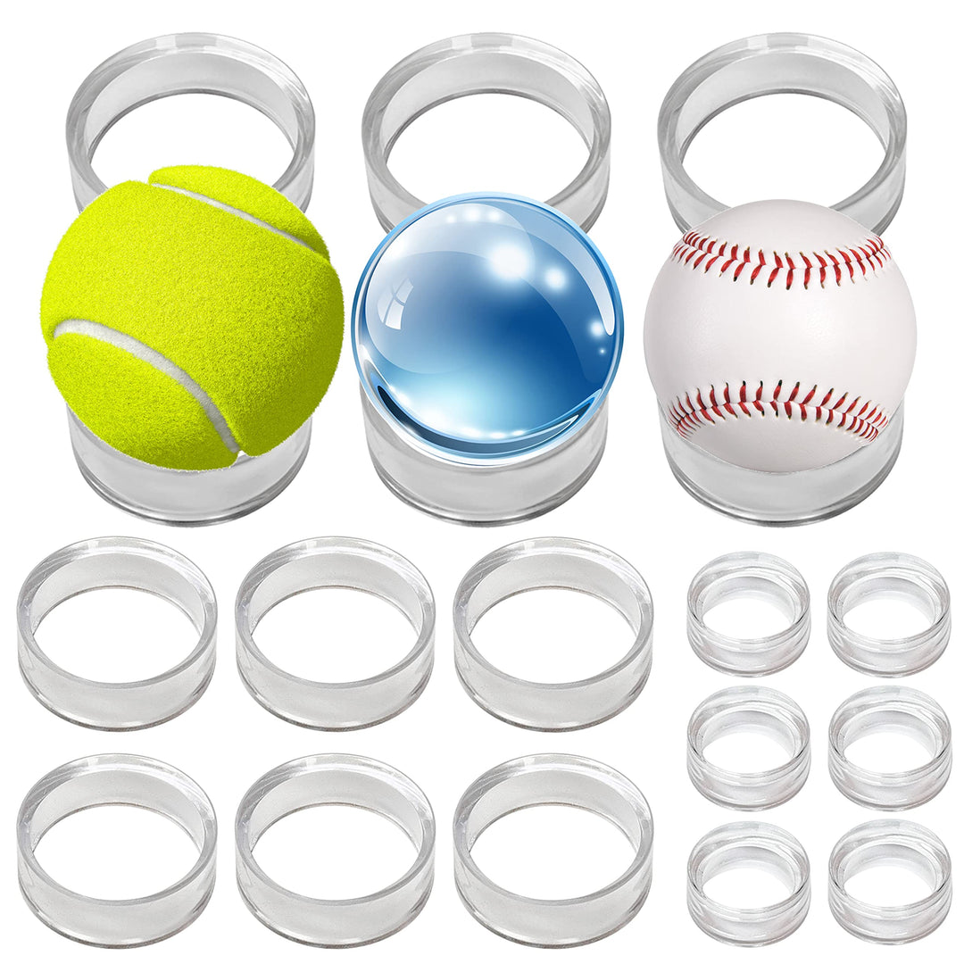 (18 Pack) Baseball Display Stand,Spheres Holder,Clear Baseball Ring,Sphere Stand,Round Display Stand for Golf Ball,Baseball, Softball, Tennis Ball, Spheres, Marbles (Small, Medium, Large)