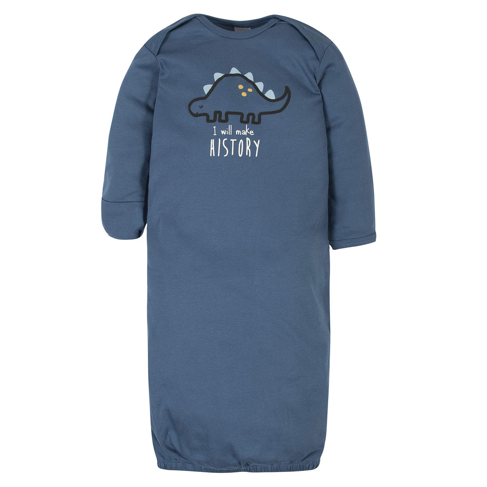 Unisex Baby Boy and Girls 4-Pack Sleeper Gown Dinosaur Blue Preemie