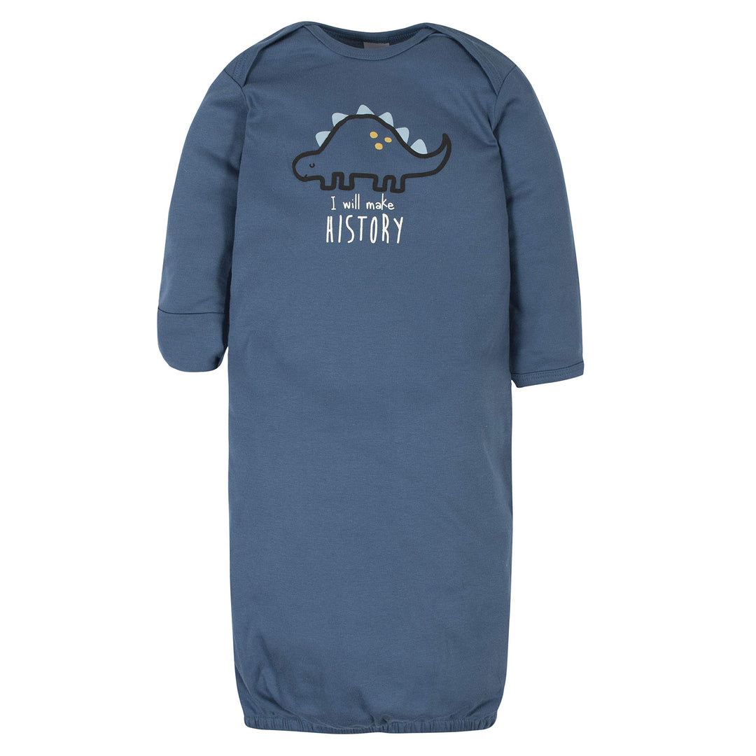 Unisex Baby Boy and Girls 4-Pack Sleeper Gown Dinosaur Blue Preemie