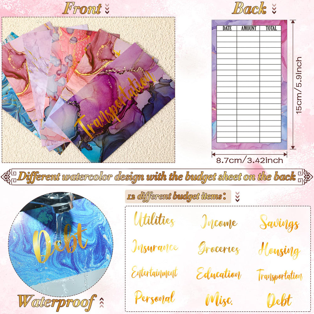 24 Pieces Budget Sheets Expense Tracker Sheets Budget Cash Envelopes A6 Pockets Binder Zipper Folders Money Organizer System (Pink Style)