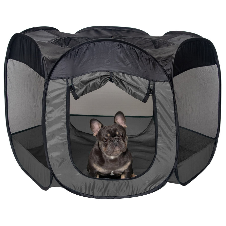 Portable Dog Playpen Cat Tent, Pet playground/kennel foldable indoor outdoor zippered puppy crate - Gray, Large