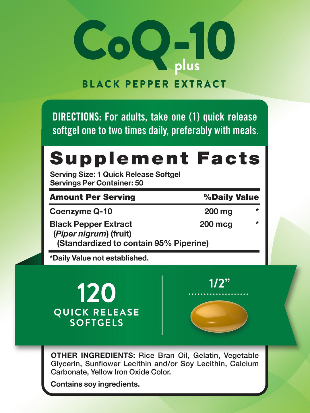 Nature's Truth CoQ10 200 mg Softgels | 50 Count | Enhanced Absorption Supplement | Plus Black Pepper Extract | Non-GMO, Gluten Free