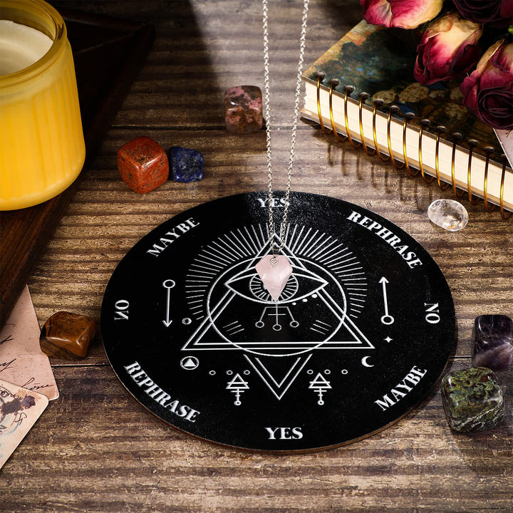 Wooden Pendulum Board Dowsing Divination Pendulum Witchcraft Altar Supplies with Crystal Necklace and Wooden Pendulum Board Metaphysical Message Board Kit, 3.9 Inch(Black)