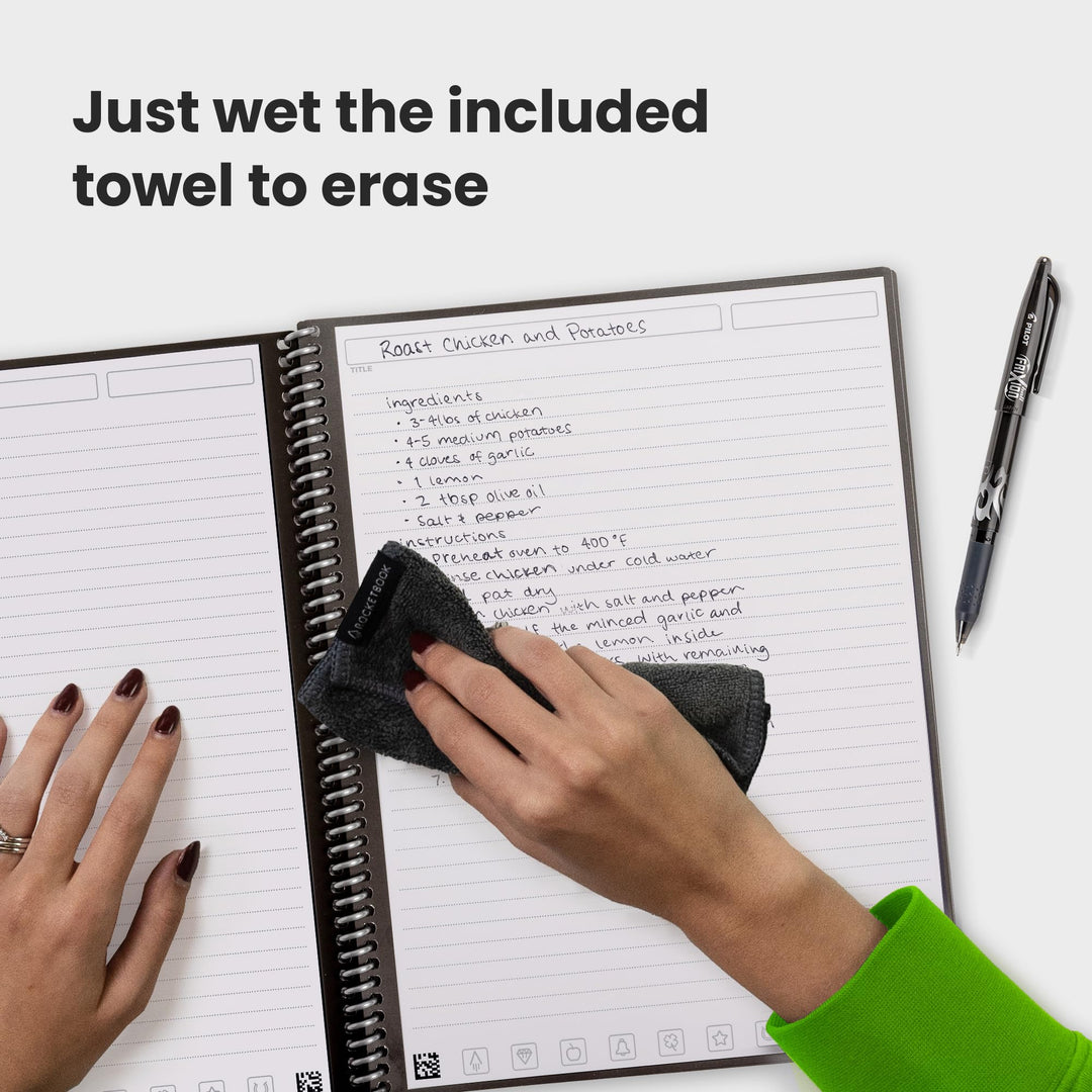 Core Reusable Spiral Notebook, Executive Size 6x8.8, Black - Lined Pages, App-Connected, Erasable, Durable Cover, Ideal for School, Work, and Creative Projects