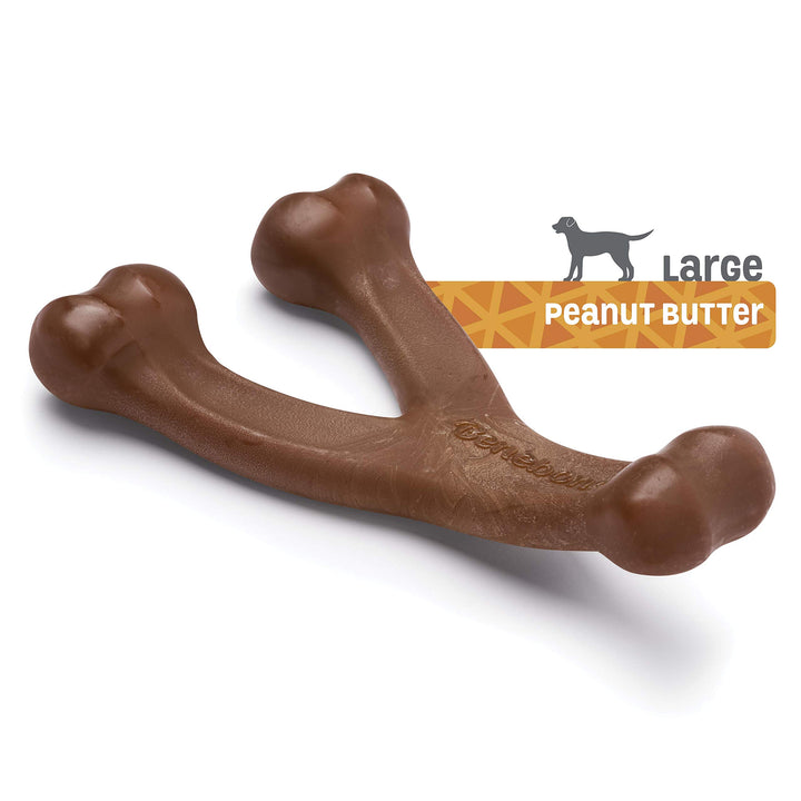 Wishbone Durable Dog Chew Toy for Aggressive Chewers, Real Peanut, Made in USA, Large