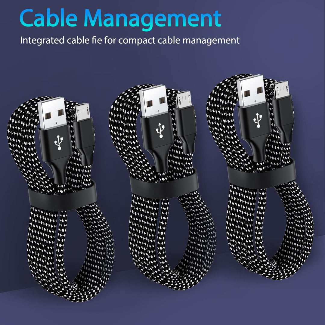 PS4 Controller Charger Cable 3-Pack 6FT for Xbox One Controller,Dualshock 4,PS4 Charging Cord,Nylon Braided Micro USB Data Sync Cable for Xbox One S/X,Playstation 4,PS4 Slim/Pro,Charge and Play Wire