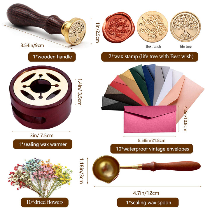 Sealing Wax Kits, 643pcs Wax Seal Beads with Gift Box, Wax Seal Stamp, Melting Furnace, Melting Spoon, Envelopes/Tealight Candles/Wax Stamp/Metallic Pen for Envelope Stamp (B)