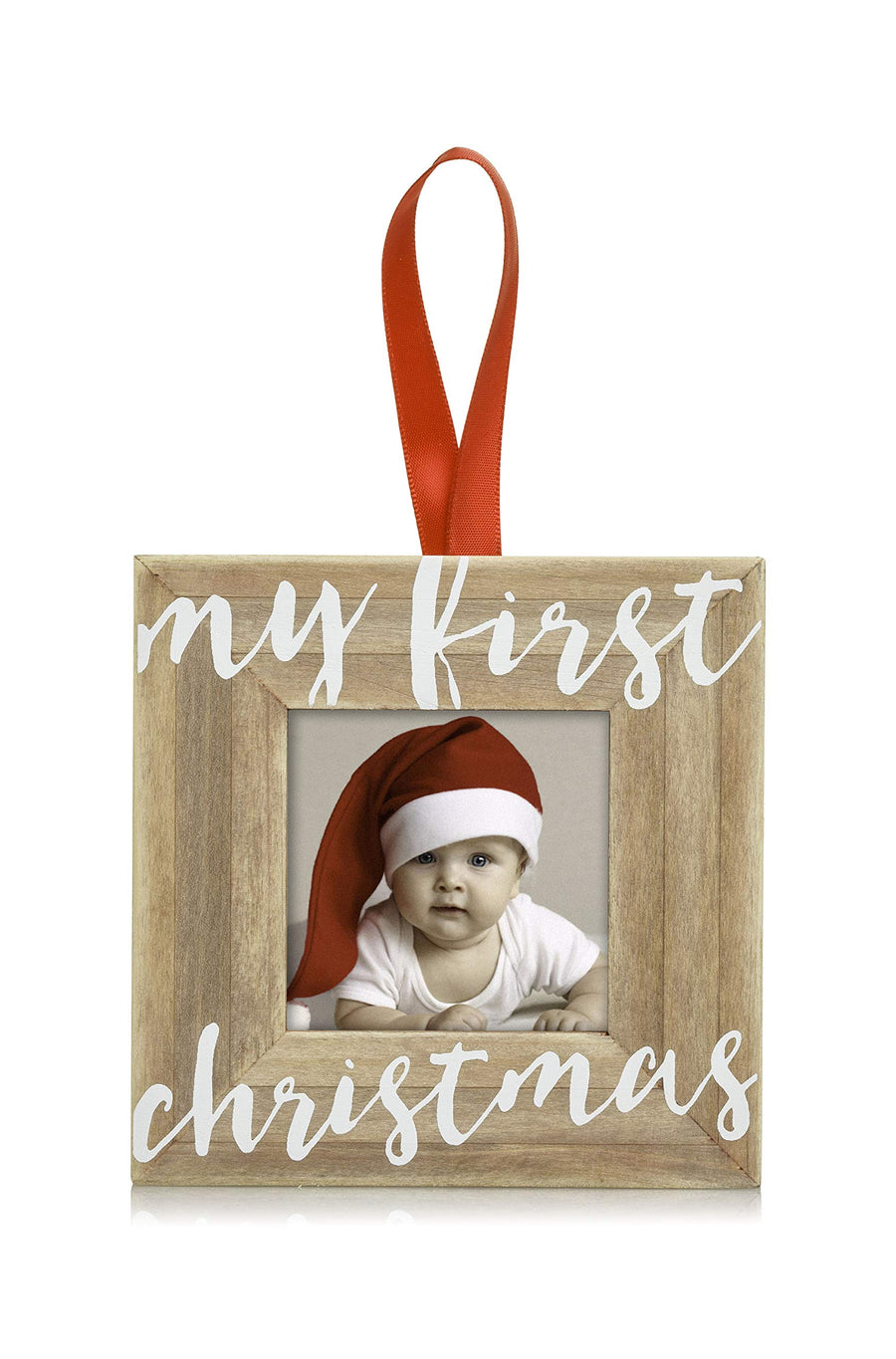 Baby’s First Christmas Wooden Picture Frame Ornament, Newborn Milestone Keepsake Photo, Holiday Gift For New and Expecting Parents, Rustic My First Christmas Ornament