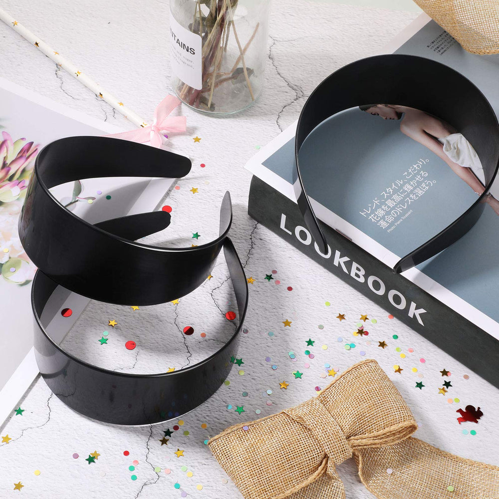 12 Pieces Plastic Headbands Wide Hard Plain Craft Headband Plastic Hairband for DIY Hair Accessories Women(2 Inch,Black)