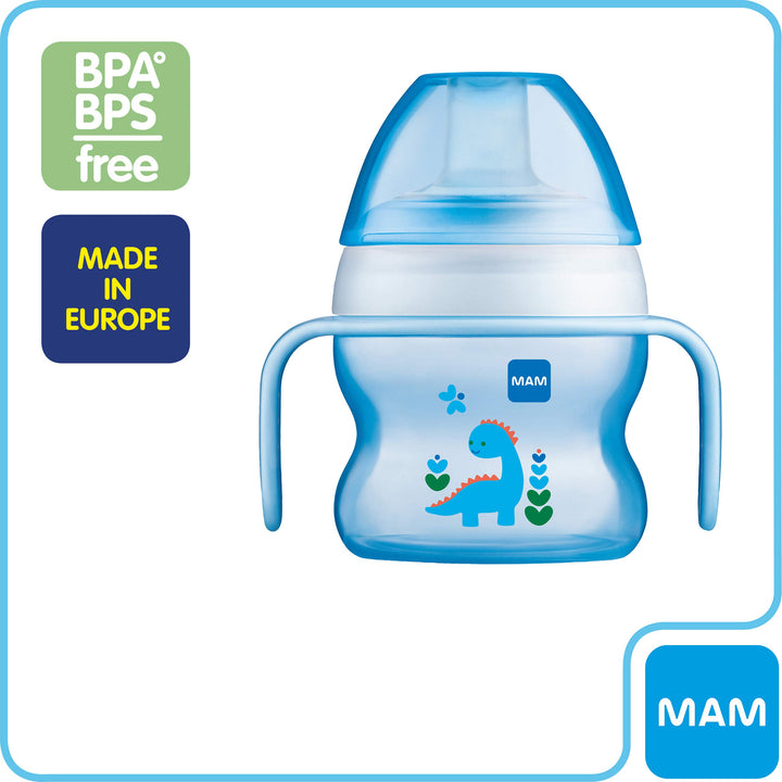 Starter Cup (1 Count), Sippy Cup, Drinking Cup with Extra-Soft Spill-Free Spout and Non-Slip Handles, for Boys 4+ Months, Five Ounces, Blue