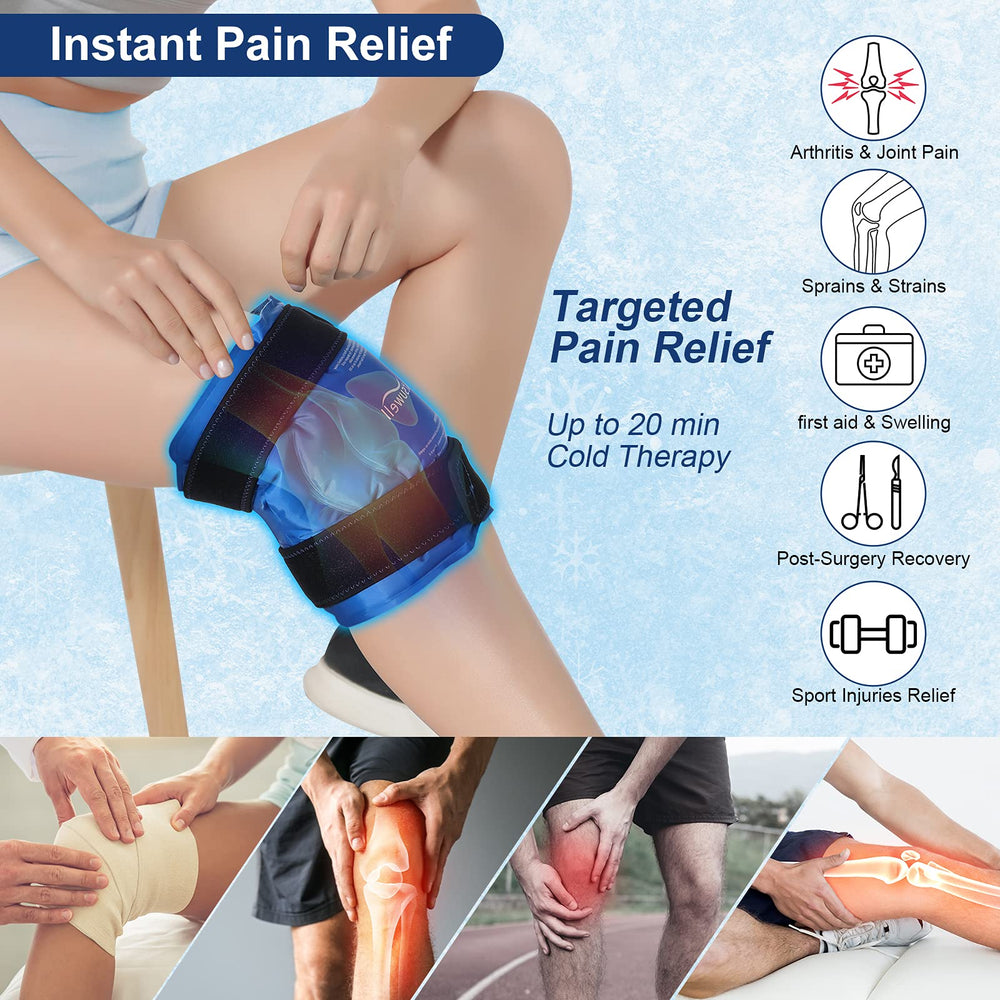 Ice Pack for Knee Pain Relief, Reusable Gel Ice Wraps for Knee Injuries, Swelling, Knee Replacement Surgery, Cold Compress Therapy for Meniscus Tear and ACL Blue