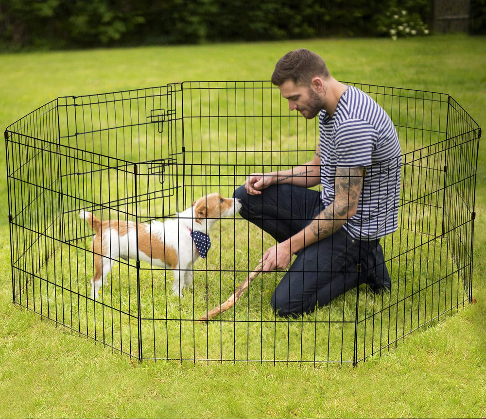 Pet Playpen Puppy Playpen Kennels Dog Fence Exercise Pen Gate Fence Foldable Dog Crate 8 Panels 24 Inch Kennels Pen Playpen Options Ideal for Pet Animals Outdoor Indoor(Black 24''x24'')