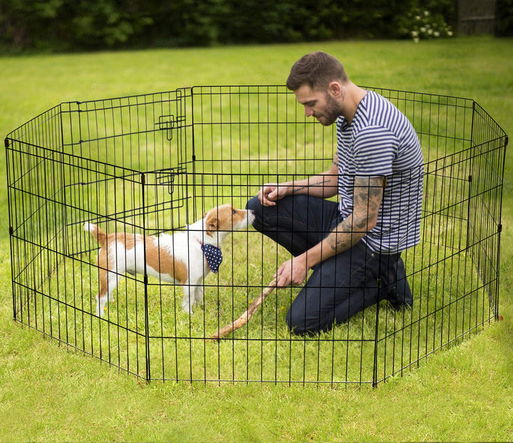 Pet Playpen Puppy Playpen Kennels Dog Fence Exercise Pen Gate Fence Foldable Dog Crate 8 Panels 24 Inch Kennels Pen Playpen Options Ideal for Pet Animals Outdoor Indoor(Black 24''x24'')
