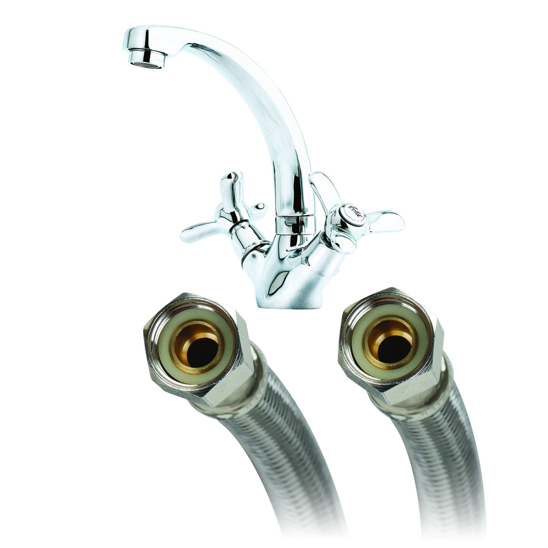 B6F16 Faucet Connector, Braided Stainless Steel - 3/8 Female Compression Thread x 3/8 Female Compression Thread, 16-Inch Length