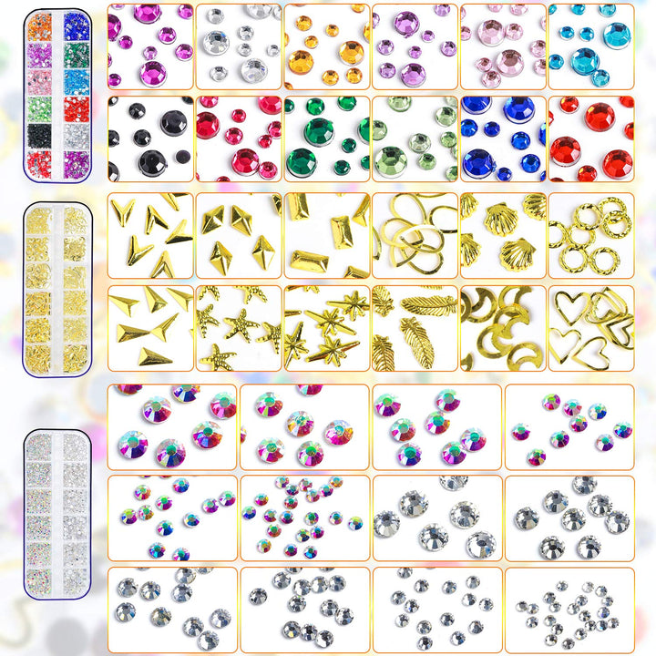 Nail Art 15ml NO WIPE Rhinestone Glue Gel Kit(LED Light Cure Needed) Adhesive Resin Gem Stone Jewelry Beads Diamond Gel Nail Polish Clear Decoration With Nail Rhinestones(Crystal+Acrylic+Rivet)+tools