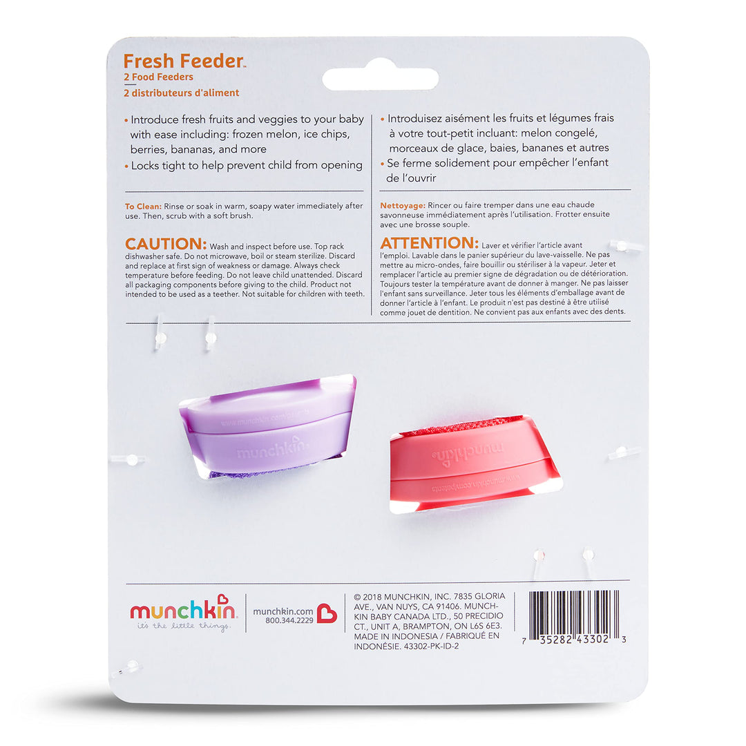Baby Feeder for Fresh Food and Fruit, 2 Pack, Coral/Purple