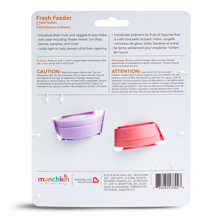 Baby Feeder for Fresh Food and Fruit, 2 Pack, Coral/Purple