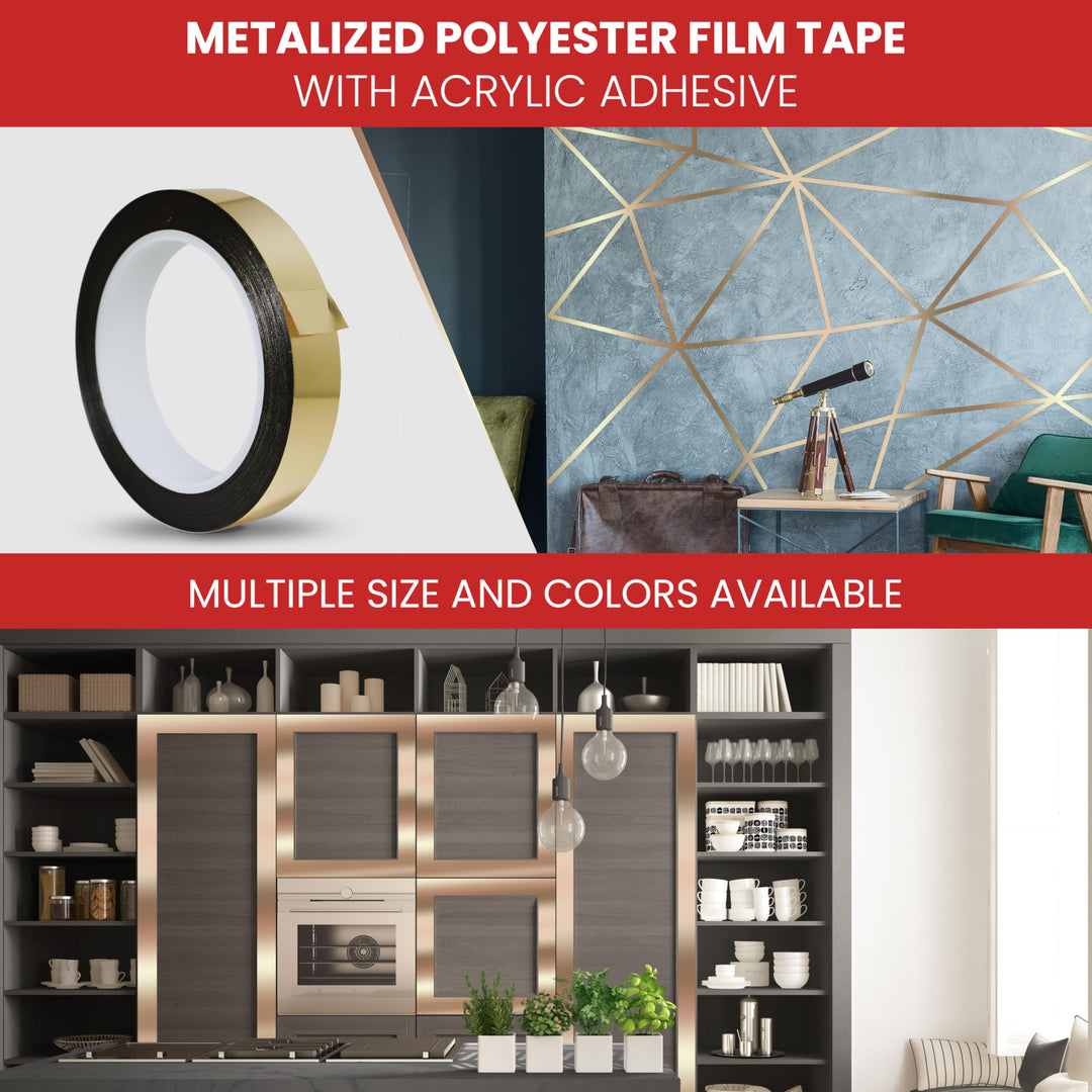 T.R.U. MMYP-1 Metalized Polyester Film Tape with Acrylic Adhesive. Multiple Colors Available. 72 Yards. (Gold, 1/4 in.)