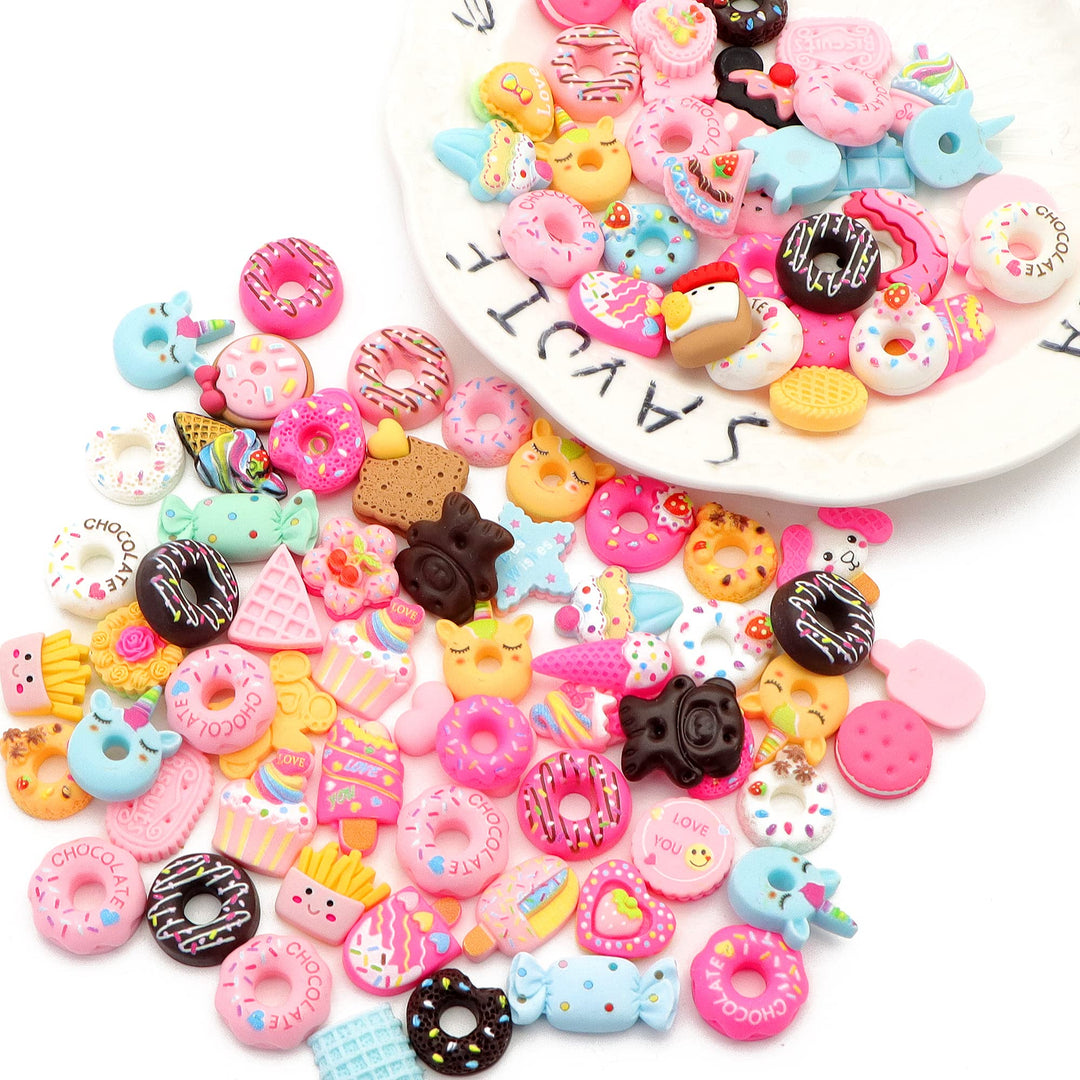 Resin Flatback Charms Dounts Planar Resin Food Resin Cabochons Slime Beads Making Supplies for DIY Craft Making and Ornament Scrapbooking (Food)