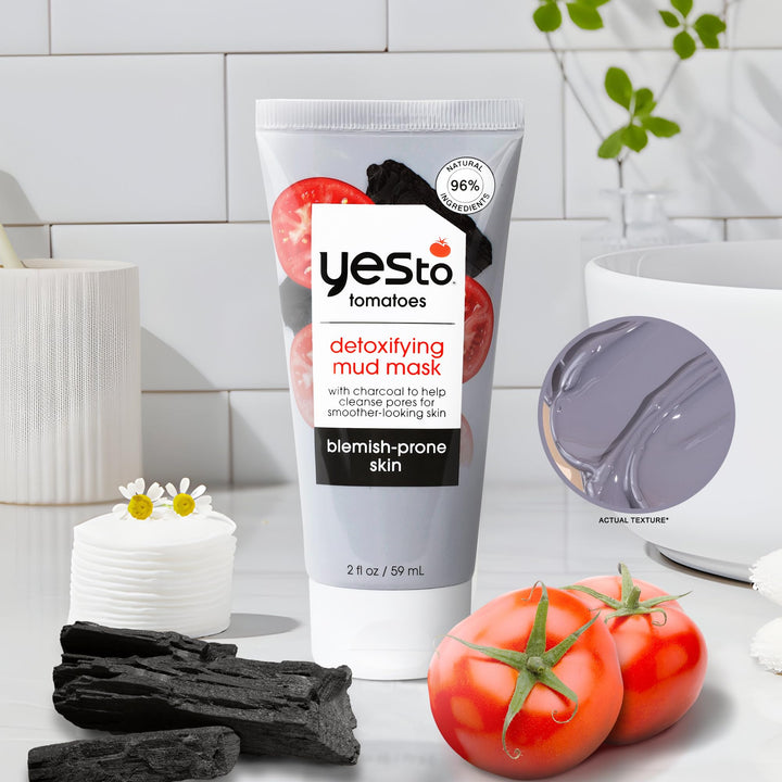 Tomatoes Clear Skin Detoxifying Charcoal Mud Mask For Acne Prone Skin Draw Out Impurities And Prevent Breakouts Contains Salicylic Acid 96 Natural Ingredients, Red, Tomato, 2.006 Fl Oz