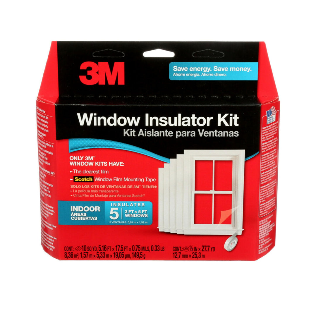 Indoor Window Insulator Kit, Window Insulation Film for Heat and Cold, 5.16 ft. x 17.5 ft., Covers Five 3 ft. by 5 ft. Windows