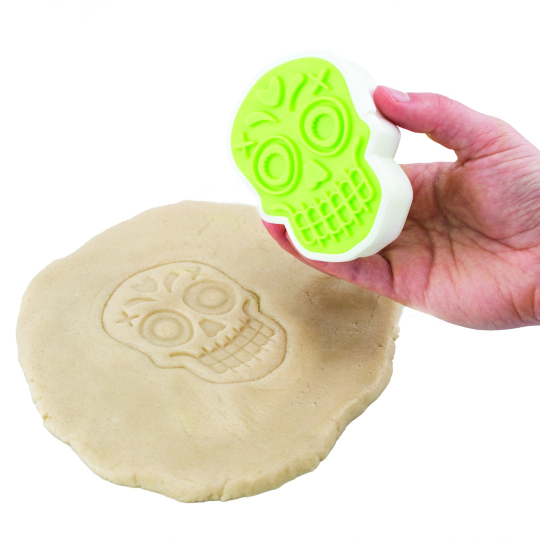 Sugar Skull Cutters Set of 3 for Making, Creating Professional Quality Day of the Dead Día de Los Muertos Themed Cookies, Baked Treats, Lime/White