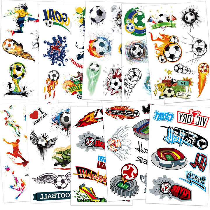 Football Temporary Tattoos Soccer Ball Face Tattoos for Kids Boys World Cup Soccer Fake Tattoos Birthday Party Bag Stocking Stuffer Goody Fillers Kids Games Gift Party Favor Supplies, 10 Sheet