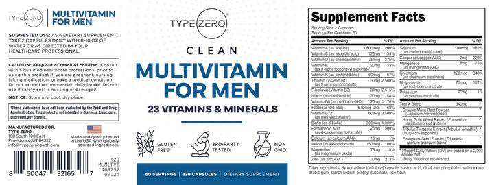 Multivitamin Capsules for Men (120 Capsules) (1200 mg) - Gluten-Free, 60 Servings