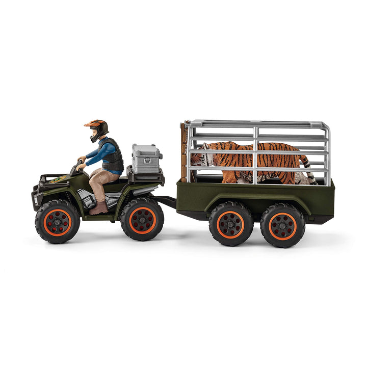 Wild Life Big Truck Animal Rescue Jungle Adventure 10pc Playset - Includes Off Road ATV, Rider, CAges Trailer, Tiger, and Accessories for Boys and Girls, Highly Durable Gift for Kids Ages 3+