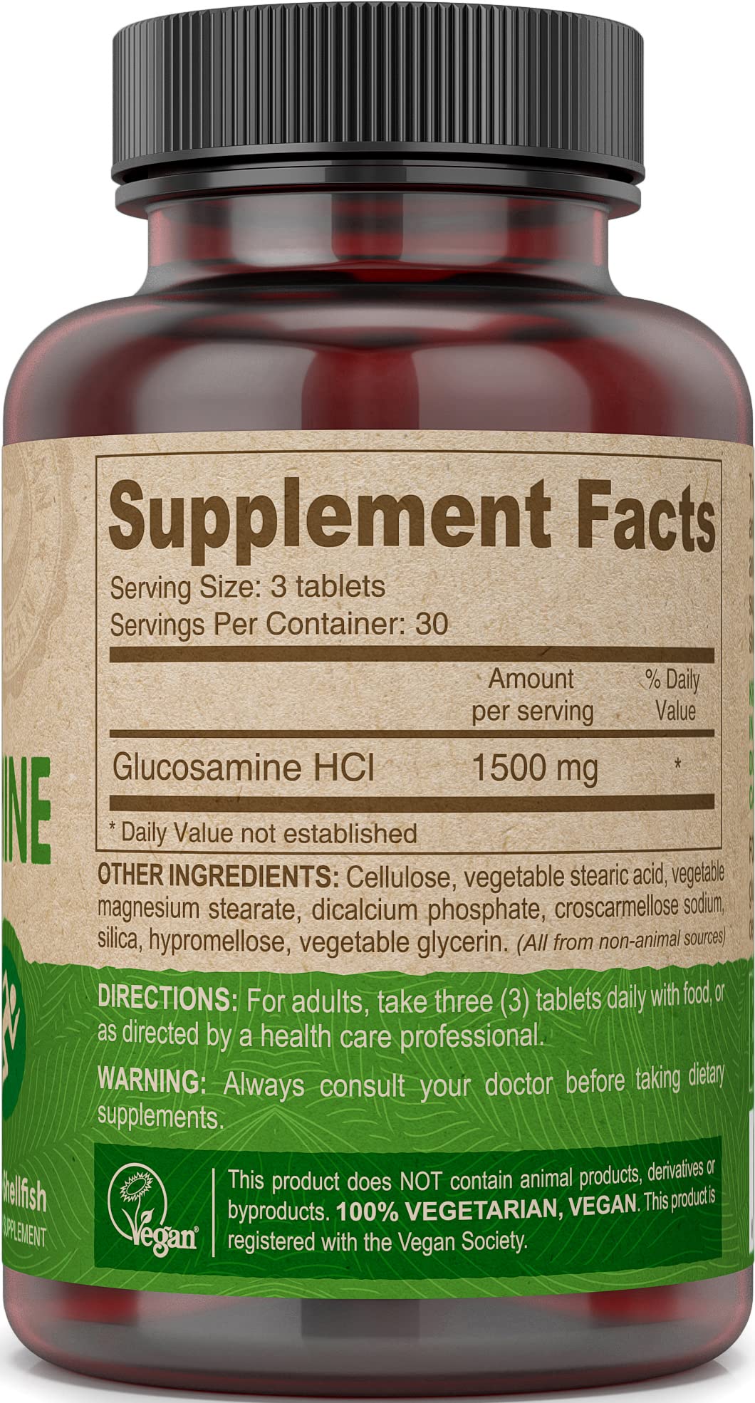 Vegan Vitamins Glucosamine Tablets, 90-Count Bottle
