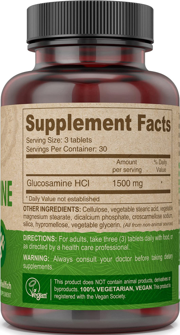 Vegan Vitamins Glucosamine Tablets, 90-Count Bottle