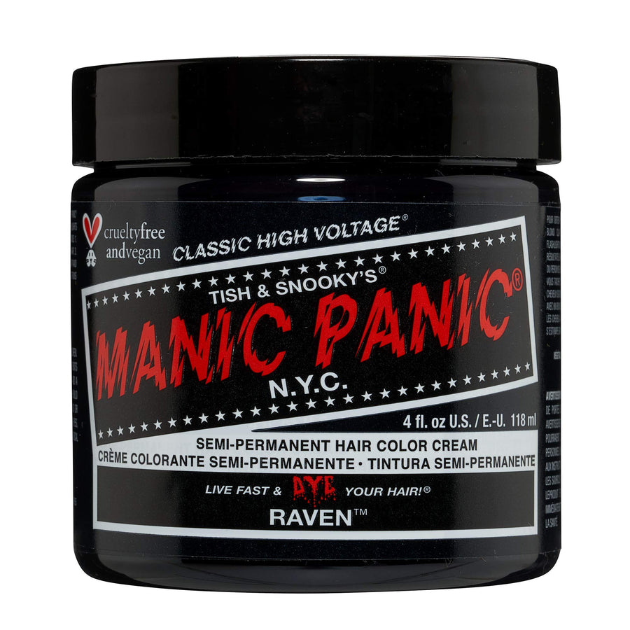 Raven Black Hair Dye - Classic High Voltage - Semi Permanent Cool-toned Black Hair Color With A Blue/Green Undertone - Vegan, PPD And Ammonia Free (4oz)