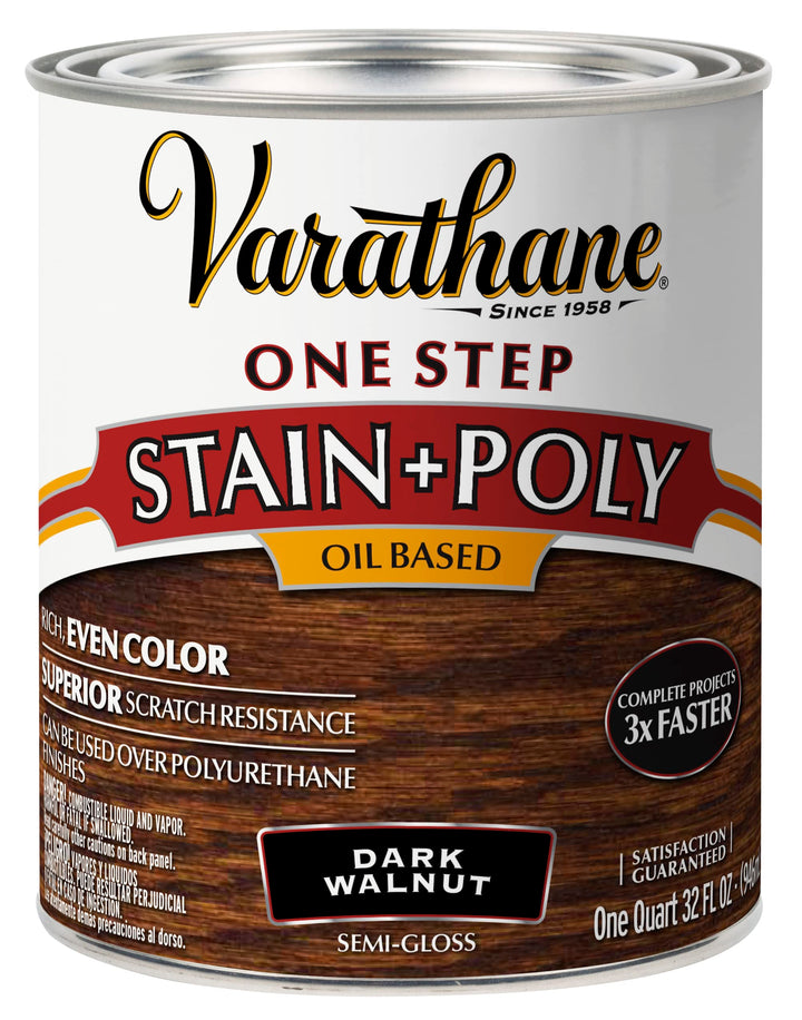 225250H Oil-Based Stain + Poly, Quart, Dark Walnut, 32 Fl Oz