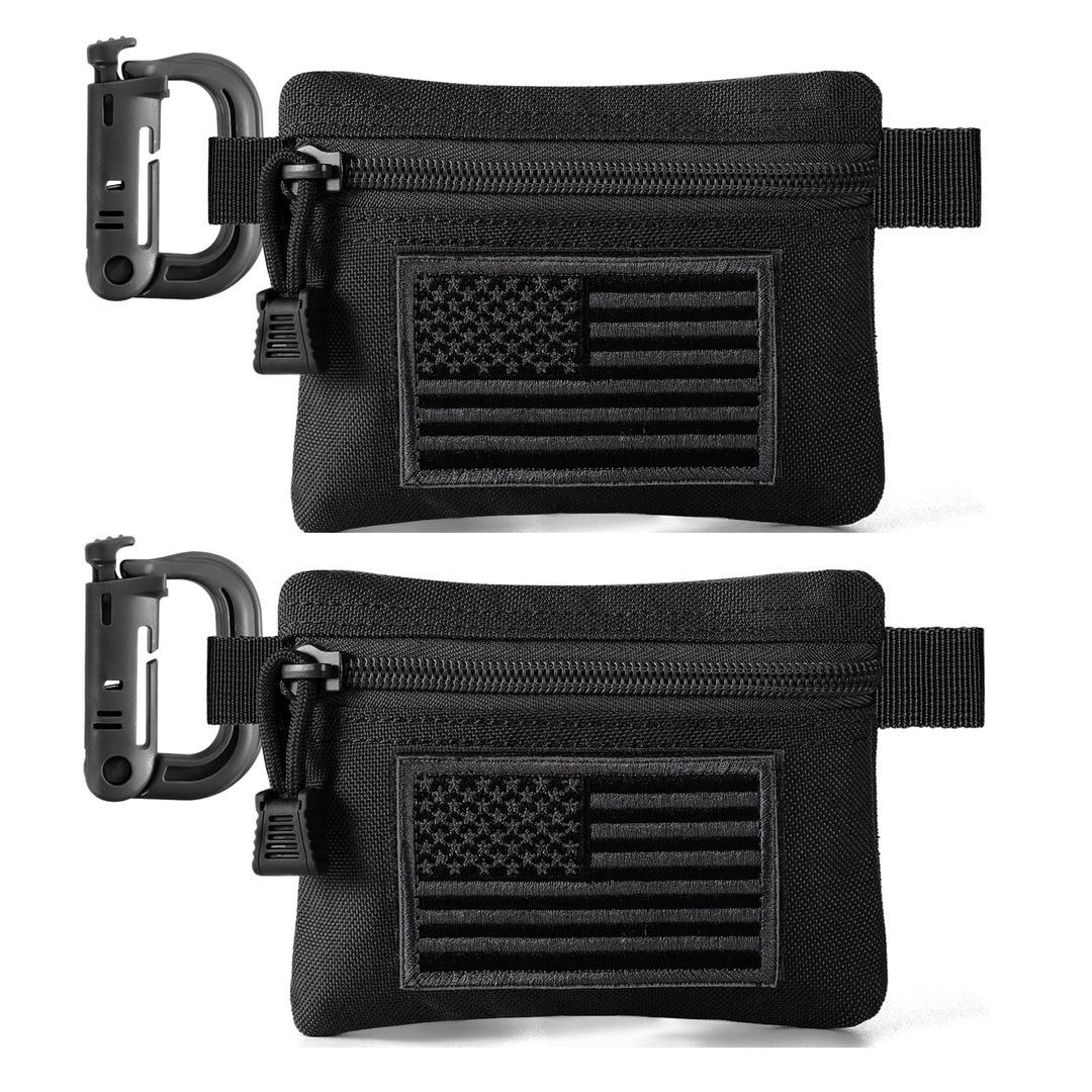 2 Pack Tactical Compact EDC Pouches, Military Molle Utility Pouch Organizer Pouch, Coin Purse Keychain Pocket Credit Card Holder Waist Pack (Black 3)