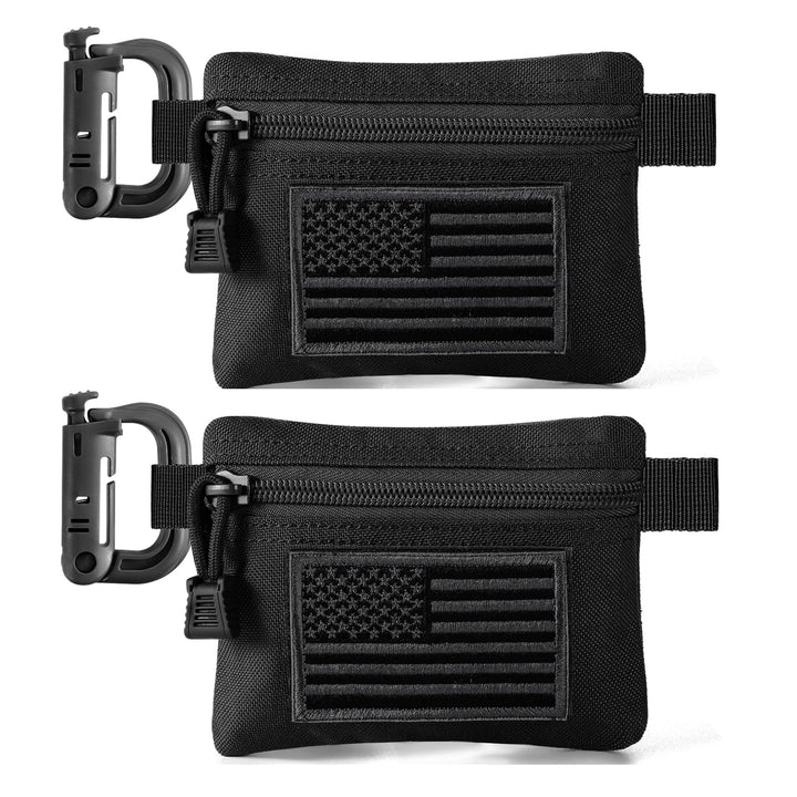 2 Pack Tactical Compact EDC Pouches, Military Molle Utility Pouch Organizer Pouch, Coin Purse Keychain Pocket Credit Card Holder Waist Pack (Black 3)