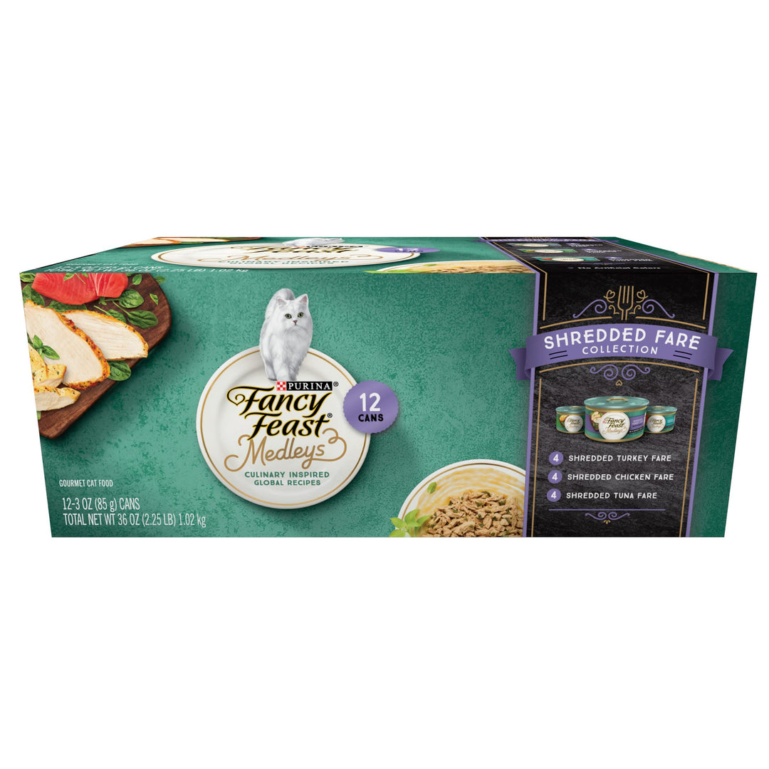 Wet Cat Food Variety Pack, Medleys Shredded Fare Collection - (2 Packs of 12) 3 oz. Cans