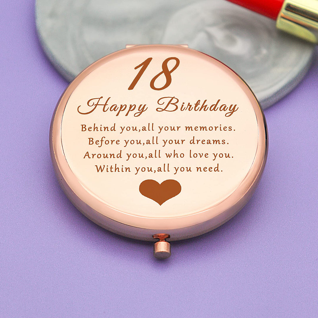 18th Birthday Gifts Happy 18 Birthday Gifts for Daughter Niece Sister Best Friends, Coming of Age Gift for Girls, 18 Year Old Girl Birthday Gift, Rose Gold Purse Pocket Makeup Compact Mirror