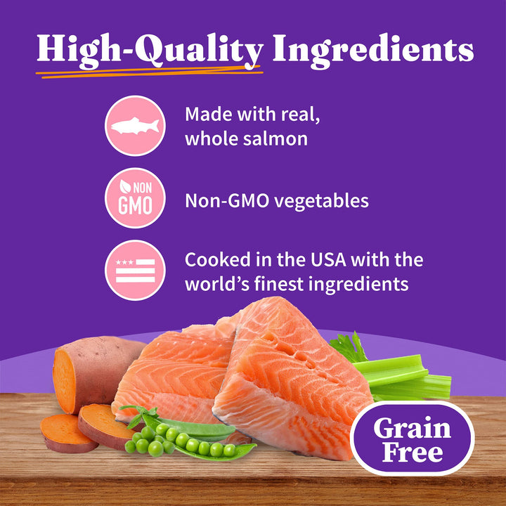 Adult Grain Free Wet Cat Food Soft Pate, Salmon Recipe in Broth, Healthy Cat Food with Real, Whole Salmon, 3 oz Can (Pack of 12)