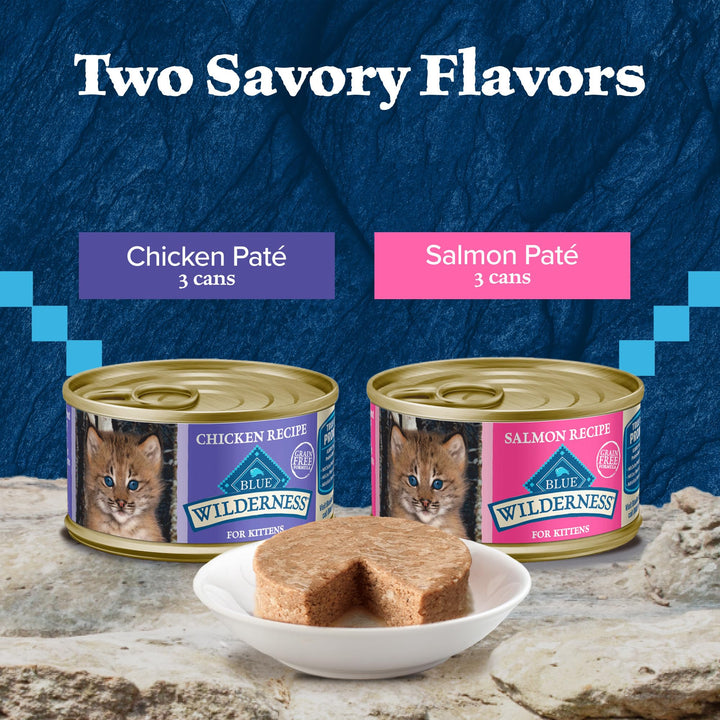 Wilderness Kitten Food, High-Protein & Grain-Free Wet Cat Food Paté Variety Pack, Chicken & Salmon Recipes, 3-oz. Cans (6 Count, 3 of Each)