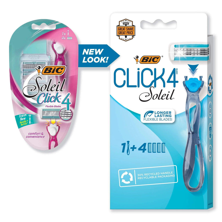 Soleil Bella Click Women's 4-Blade Disposable Razor, 1 Handle and 4 Cartridges