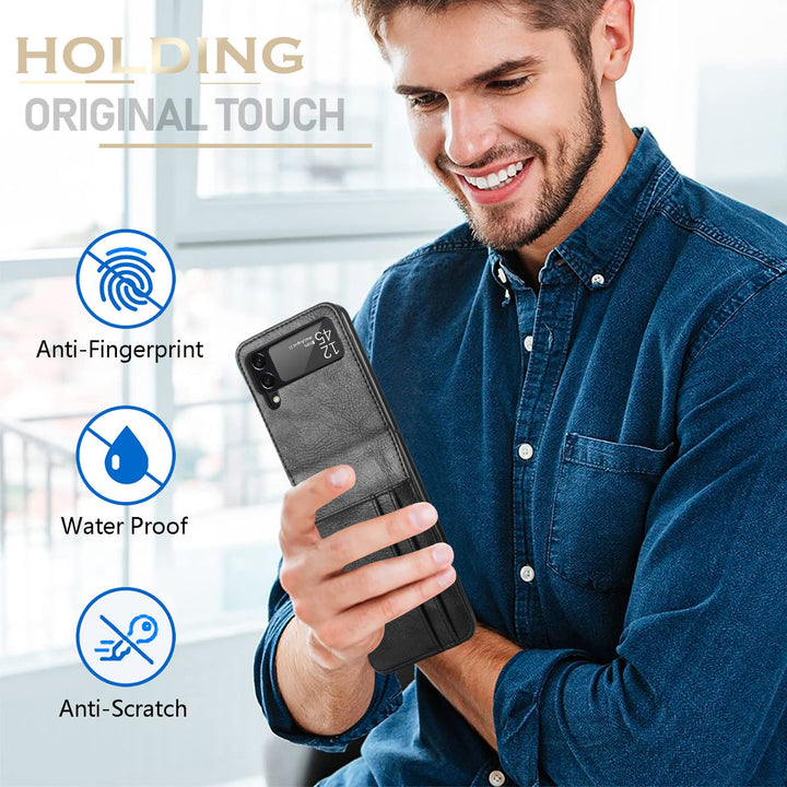 for Samsung Galaxy Z Flip 3 Case Wallet Case with Card Holder, Slim Fit Premium PU Leather + Hard PC Protective Flip Phone Cover for Samsung Galaxy Z Flip 3 5G 2021 - Black
