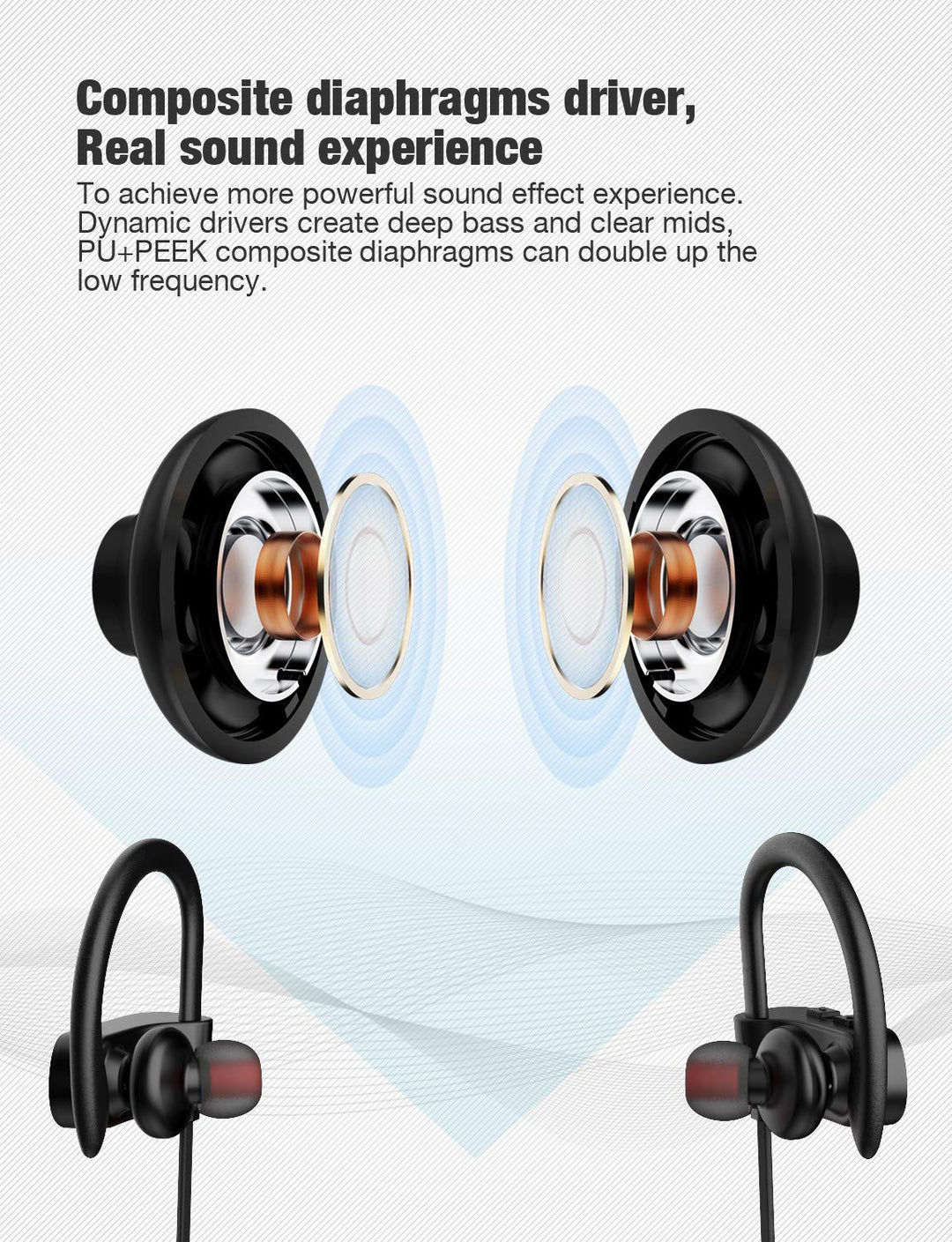 Bluetooth Headphones,Wireless Earbuds IPX7 Waterproof Sports Earphones with Mic HD Stereo Sweatproof in-Ear Earbuds Gym Running Workout 8 Hour Battery Noise Cancelling Headsets