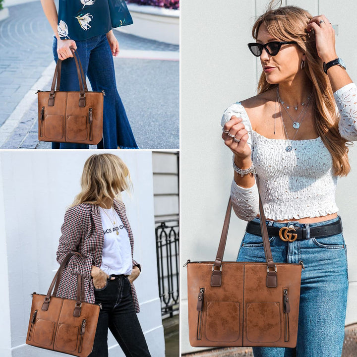 Purses Tote Bag for Women, Handbags Large Purses Shoulder Bag, Vintage Leather Work Bags with Multi-Pockets, Designer Hobo Satchel, Brown