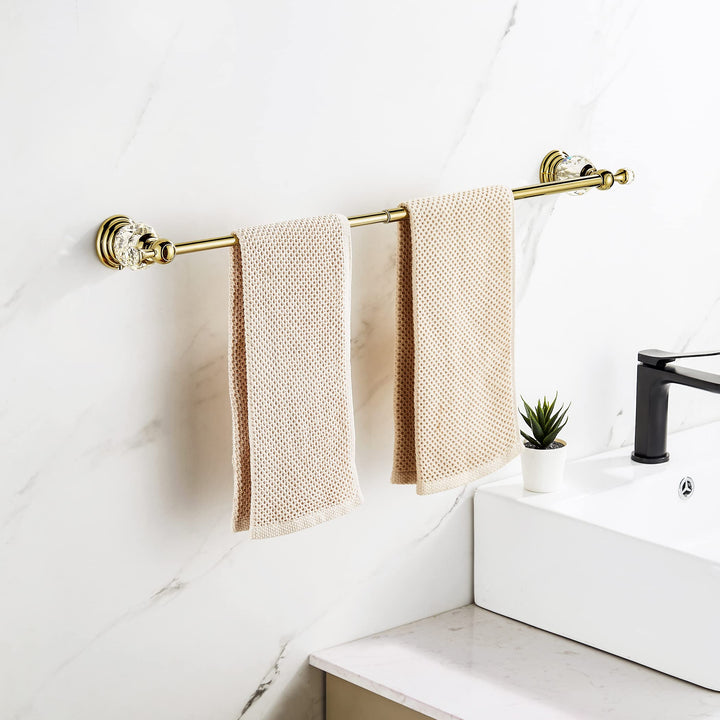 Polished Gold Towel Bar,Crystal Towel Holder Adjustable Towel Rack Expandable Rail Bathroom Accessories Wall Mounted