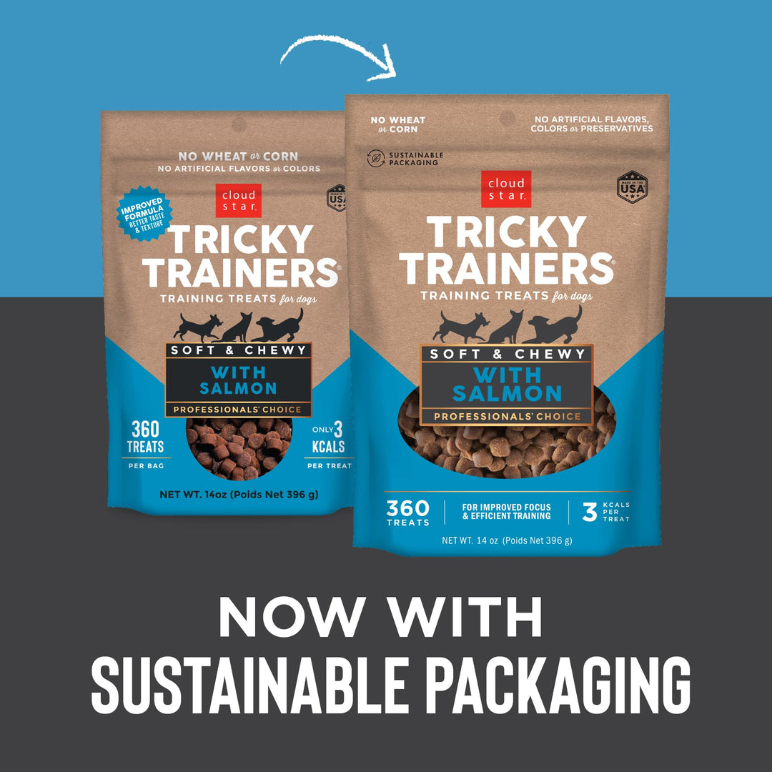 Tricky Trainers Soft & Chewy Dog Training Treats 14 oz. Pouch, Salmon Flavor, Low Calorie Behavior Aid with 360 Treats